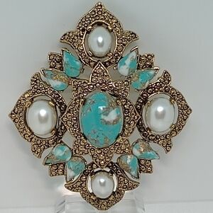 * vintage Sarah Coventry faux pearl & turquoise pin brooch or pendant